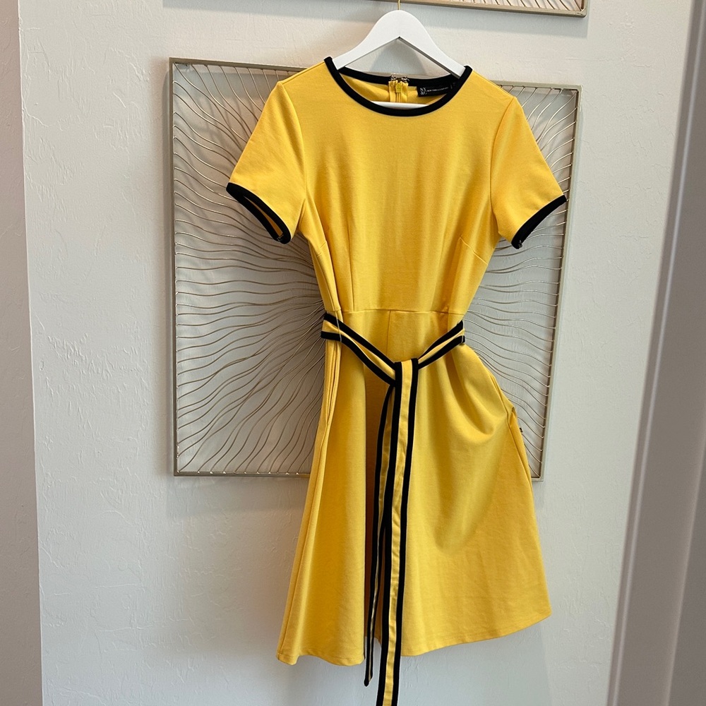 New York & Company Yellow Dress with Black Accents